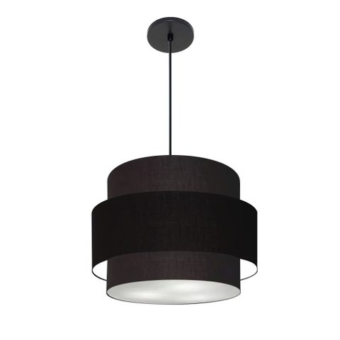 Lustre para Sala de Jantar Vivare Md-4393 Cúpula em Tecido 45cm Lustres Vivare Preto Bivolt