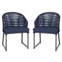 Ver imagem 1 de 2 Cadeira Noronha Aluminio Micro Pintura Grafite, Tr. Telinha Corda Nautica Azul Marinho, Estofado