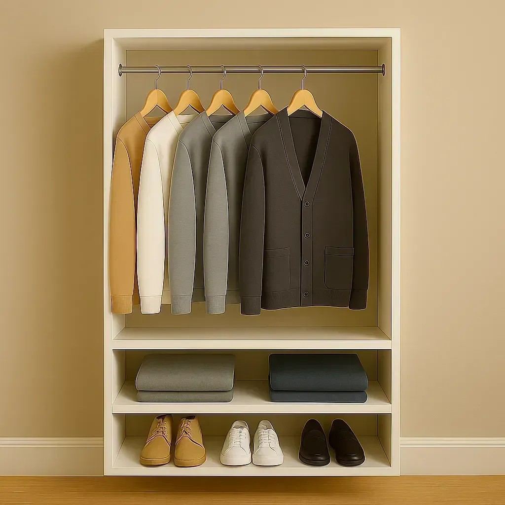 Closet Armário com Cabide e Sapateiro Estante Supenso Aberto Mdf