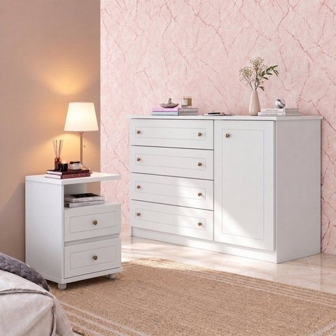 Conjunto Quarto Adulto Cômoda e 02 Mesas de Cabeceira Nova York Espresso Móveis