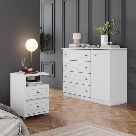 Conjunto Quarto Adulto Cômoda e 02 Mesas de Cabeceira Nova York Espresso Móveis