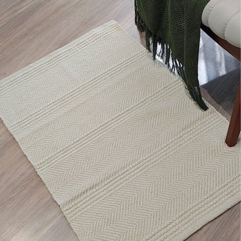 Tapete Artesanal Beira Cama Kilim Maya Marfim 60 x 90