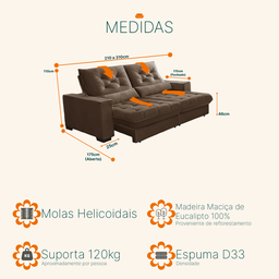 Sofá Retrátil e Reclinável 2,10 Suede Pillow Top Café Juliette Sofá Casa - 3