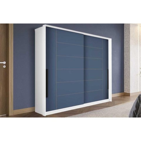 Guarda Roupa 2 Portas de Correr e 2 Gavetas Lisboa Branco/azul - Politorno