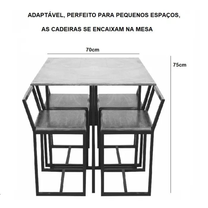 Conjunto Mesa Preta 4 Cadeiras Pequena Estofado Industrial Black - Preto - 2