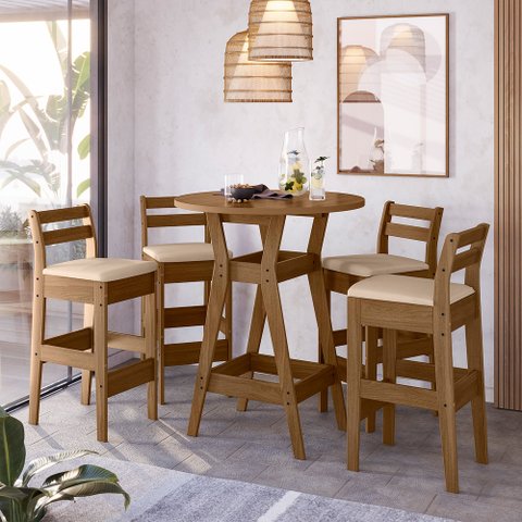 CONJUNTO BISTRO COM 04 BANQUETAS Cedro Gold 51C