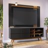 Conjunto Painel de Tv Brusque até 70 Polegadas + Bancada Canela c/ Nichos Garrafeiros Preto Fosco/ N - 2