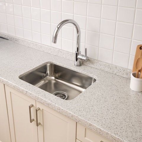 Pia de Cozinha Granito Branco Pitaya 54x150cm com Cuba Inox:Granito Branco