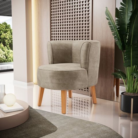 Cadeira Decor para Sala de Estar Confortável Recepção Tecido Veludo Macia Pés de Madeira Reforçado