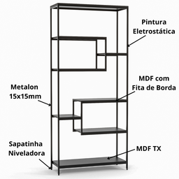 Estante Prateleira Estilo Industrial Organizador 6/4 Níveis Preto - 5