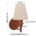 Ver imagem 2 de Arandela Cone Md-2013 Cobre Com Liga e Desliga Cúpula Tecido Linho Bege - Bivolt