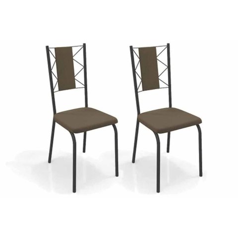 Cadeira Sala de Jantar Lisboa 2c076prf Aço Kit 2 Un Preto/suede Cappuccino - Kappesberg