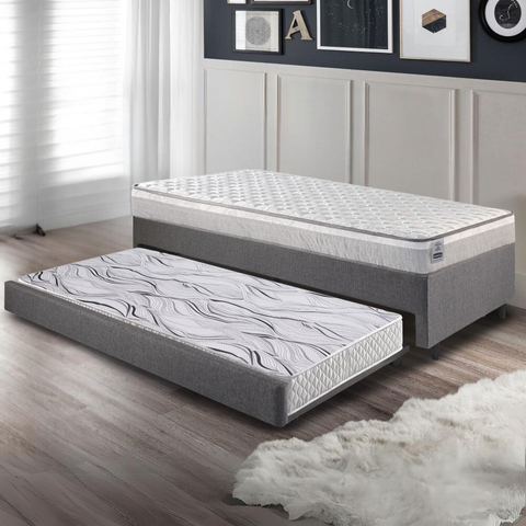 Bicama Box Solteiro Linho Cinza 96x203x28 Cm com Colchão Hanover Inducol Molas Ensacadas