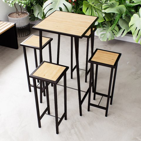 Conjunto Mesa Bar Bistrô Pinus Alta Industrial Black 4 Bancos Don Castro Decor