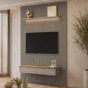 Ver imagem 3 de Painel Ripado para TV 75 pol com Bancada Orgânica e Prateleira LED 180cm Slats L05 Tauari Gris Fosco