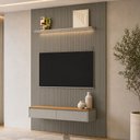 Ver imagem 4 de Painel Ripado para TV 75 pol com Bancada Orgânica e Prateleira LED 180cm Slats L05 Tauari Gris Fosco