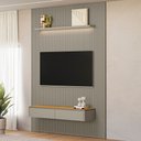 Ver imagem 1 de Painel Ripado para TV 75 pol com Bancada Orgânica e Prateleira LED 180cm Slats L05 Tauari Gris Fosco