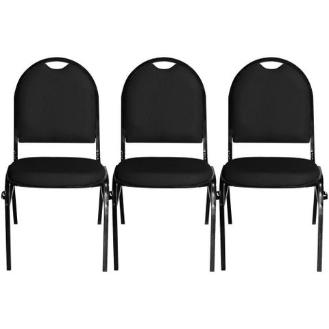 3 Cadeiras Empilhável Fixa Preta Pethiflex