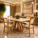 Ver imagem 3 de Mesa Jantar Pérola com 4 Cadeiras Palha Linho Bege Rubi Madeira Maciça Mel 120x90 Off White Moderna