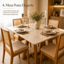 Ver imagem 4 de Mesa Jantar Pérola com 4 Cadeiras Palha Linho Bege Rubi Madeira Maciça Mel 120x90 Off White Moderna