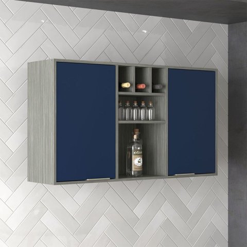 Armário Aéreo Cozinha 120 Cm Domus 2 Portas Silver/royal - Hecol Móveis