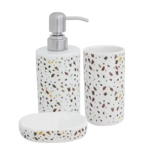 Ver imagem 4 de Kit para Banheiro com Manchas Branco Marrom Amarelo e Verde 3 Pcs