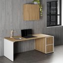 Ver imagem 1 de Mesa Escritório 1,70m C/ Balcão e Armário Aéreo 2 Portas F5 Cor:macadâmia com Branco