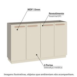 Buffet Retrô com 4 Portas 120 cm - Cinza/Champagne - 2