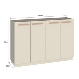 Buffet Retrô com 4 Portas 120 cm - Cinza/Champagne - 4