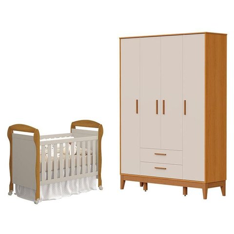 Berço Americano Danny com Guarda Roupa 4 Portas Flip Areia Savana Acetinado - Reller