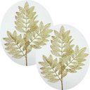 Ver imagem 1 de Folhas Plantas Decoração Natal Gliter Dourado 75cm Kit 10pçs