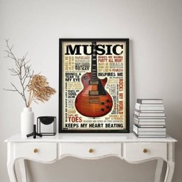 Quadro Decorativo Guitarra Music marrom 45x34cm - com Vidro:madeira Branca - 2