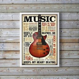 Quadro Decorativo Guitarra Music marrom 45x34cm - com Vidro:madeira Branca - 1