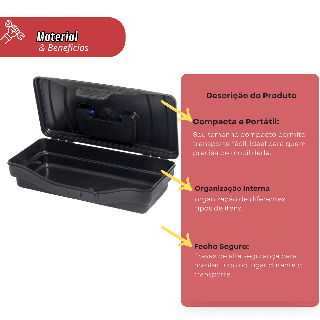 Maleta de Ferramentas e Pesca Multiuso Polymer 4001x Preta Portátil - 4