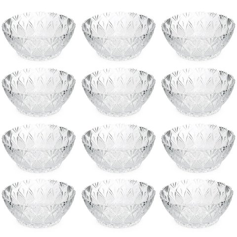 Jogo 12 Potes para Sobremesa Bowls Tigelas de Vidro 350ml King Lyor Transparente