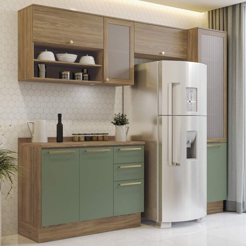 Armário de Cozinha Modulada Completa Reta 5 Peças 2,50m 292 Botanic Kappesberg