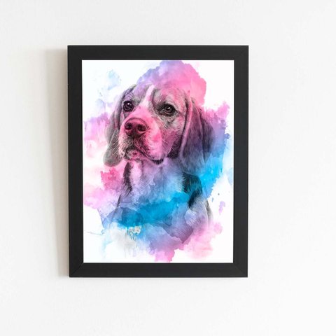 Quadro Cachorro Beagle Tinta Aquarela Moldura 20x30cm