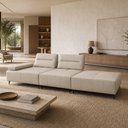 Ver imagem 1 de Sofá 4 Lugares com Puff para Sala Living 297cm Modular Pés Industrial Oslo L06 Couro Bege Areia -