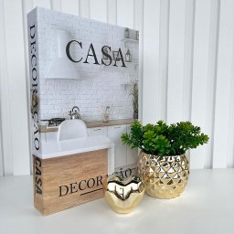 Decoração sala livro fake casa + vaso dourado + escultura - 3