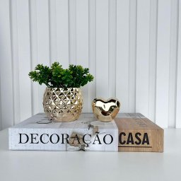 Decoração sala livro fake casa + vaso dourado + escultura - 4