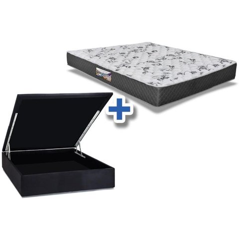 Cama Box Baú Casal: Colchão Anatômico Herval D28 / AG65 Ortopedic Black + Base CRC Suede Black(138x1