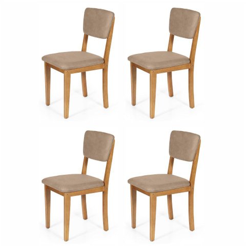 Kit 4 Cadeiras de Jantar Madeira Maciça Estofadas Ella Marrom Claro - Straub Web