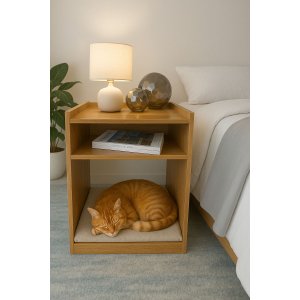Mesa de Cabeceira Pet Cor Nature com Nicho e Colchão Incluso