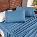 Ver imagem 1 de Jogo Cama Lençol Honore Solteiro Micro Percal 200 Fios C/ Detalhes Bordados 3 Peças - Azul Ice
