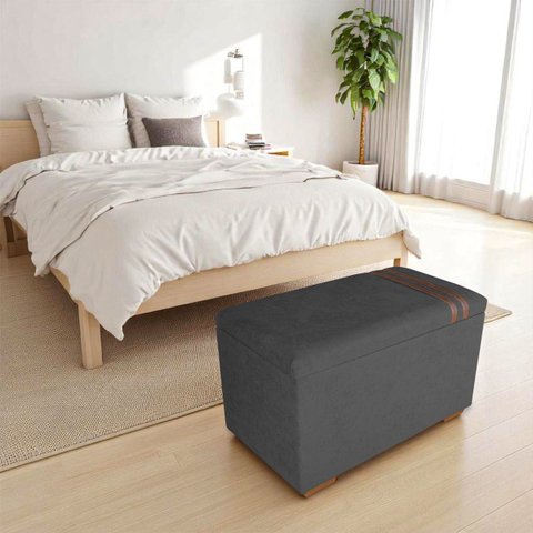 Recamier Puff Baú Organizador no Boucle com Cinto Caramelo:grafite
