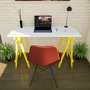 Ver imagem 5 de Escrivaninha Mesa Escritório Cavalete Pes Em Pratica 120cm Amarela E Branca