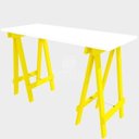 Ver imagem 2 de Escrivaninha Mesa Escritório Cavalete Pes Em Pratica 120cm Amarela E Branca
