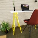 Ver imagem 4 de Escrivaninha Mesa Escritório Cavalete Pes Em Pratica 120cm Amarela E Branca