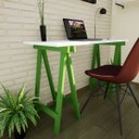 Ver imagem 1 de Escrivaninha Mesa Escritório Cavalete Pes Em Pratica 120cm Verde E Branca