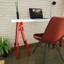 Ver imagem 4 de Escrivaninha Mesa Escritório Cavalete Pes Em Pratica 120cm Vermelho E Branca